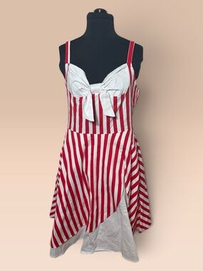 Red & White Striped Sundress with Bow Accent